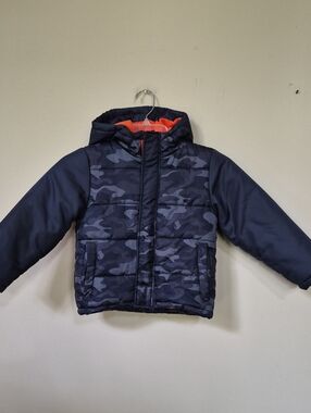 R1881 By S.Rothschild Boys 4T Navy Camouflage Hooded Puffer Jacket Orange Fleece